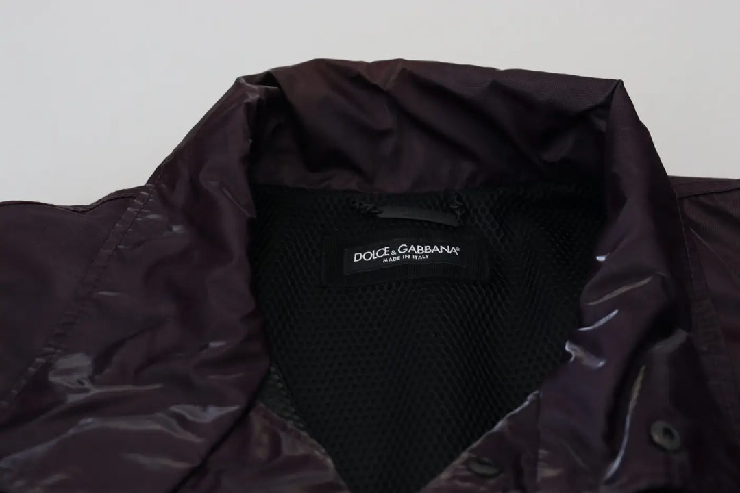 Dolce &amp; Gabbana Purple Nylon Collared Biker Coat Jacket