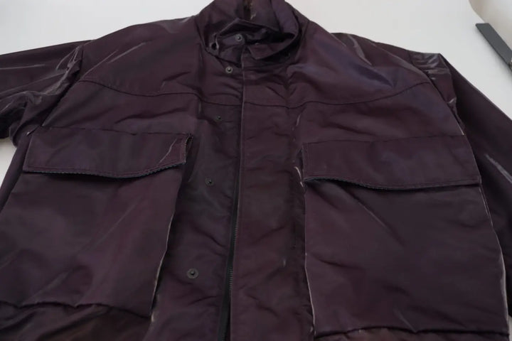 Dolce &amp; Gabbana Purple Nylon Collared Biker Coat Jacket