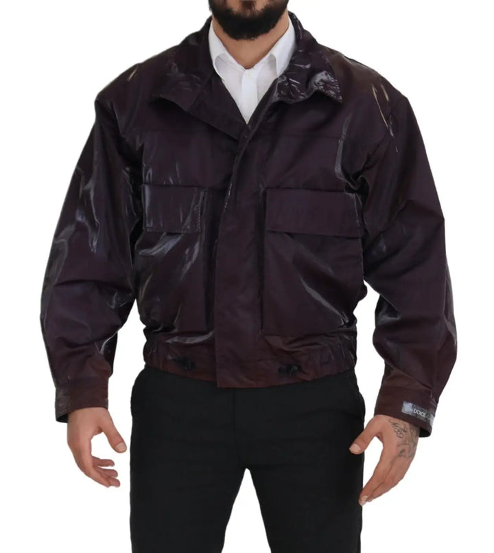 Dolce &amp; Gabbana Purple Nylon Collared Biker Coat Jacket