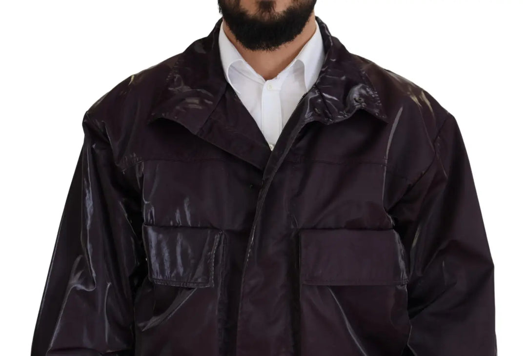 Dolce &amp; Gabbana Purple Nylon Collared Biker Coat Jacket