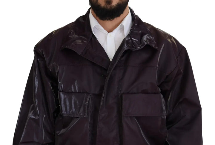 Dolce &amp; Gabbana Purple Nylon Collared Biker Coat Jacket