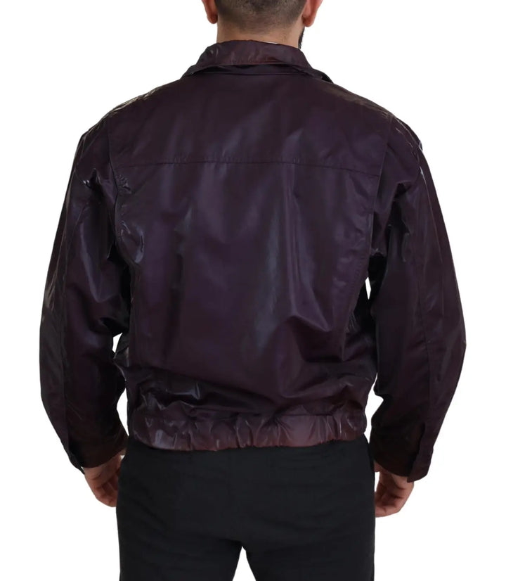 Dolce &amp; Gabbana Purple Nylon Collared Biker Coat Jacket