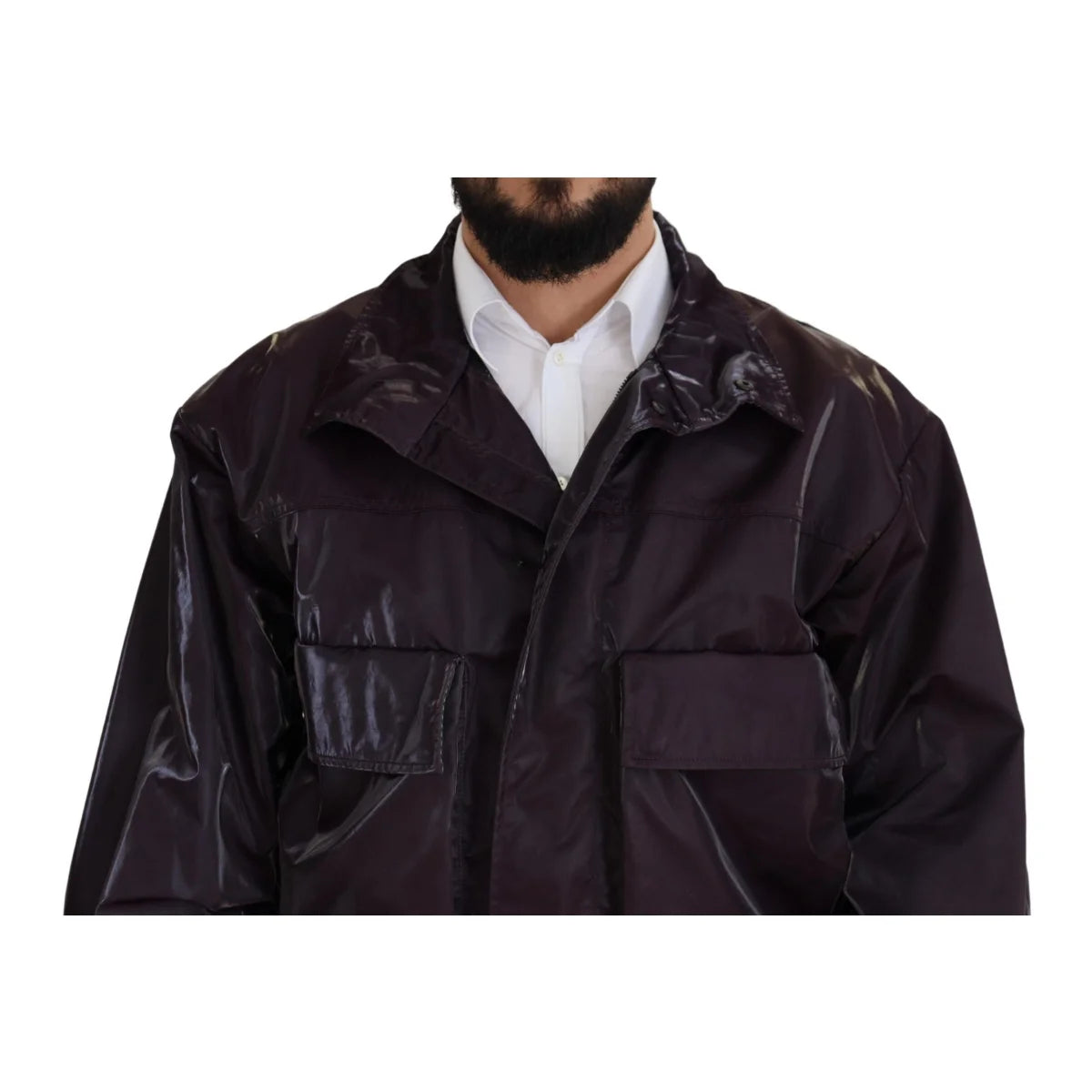 Dolce & Gabbana Purple Nylon Collared Biker Coat Jacket