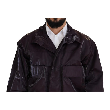 Dolce & Gabbana Purple Nylon Collared Biker Coat Jacket