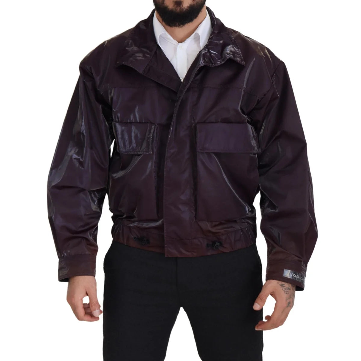Dolce & Gabbana Purple Nylon Collared Biker Coat Jacket