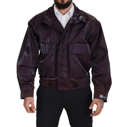 Dolce & Gabbana Purple Nylon Collared Biker Coat Jacket