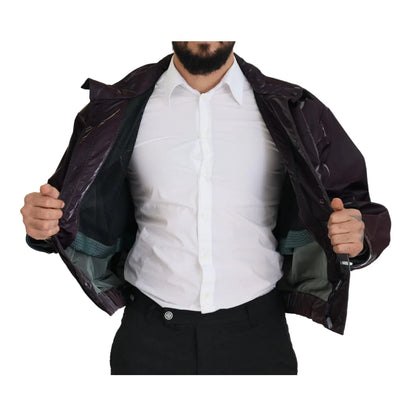 Dolce & Gabbana Purple Nylon Collared Biker Coat Jacket