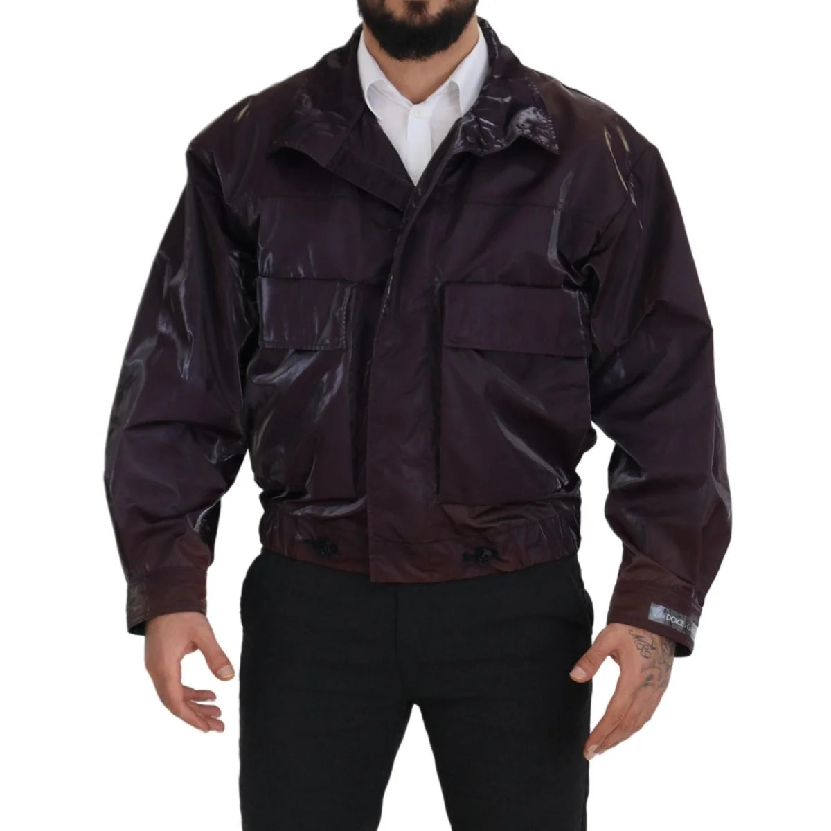 Dolce & Gabbana Purple Nylon Collared Biker Coat Jacket