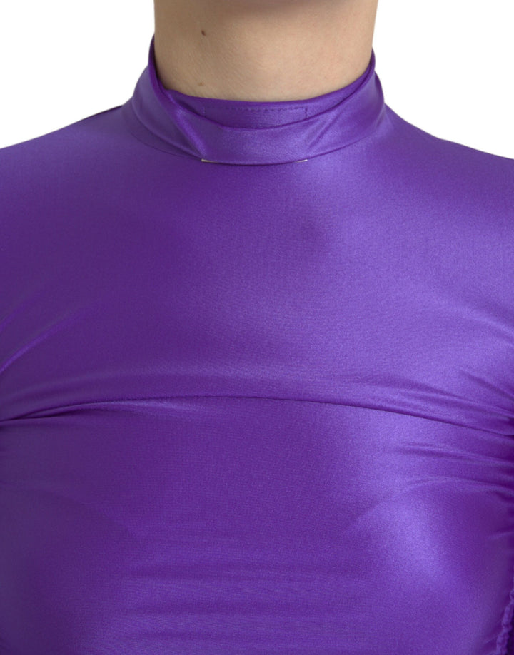 Dolce &amp; Gabbana - Purple Nylon Stretch Slim Long Sleeves Top