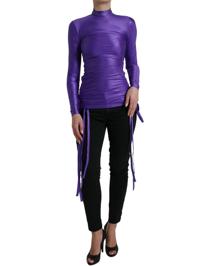 Dolce &amp; Gabbana - Purple Nylon Stretch Slim Long Sleeves Top