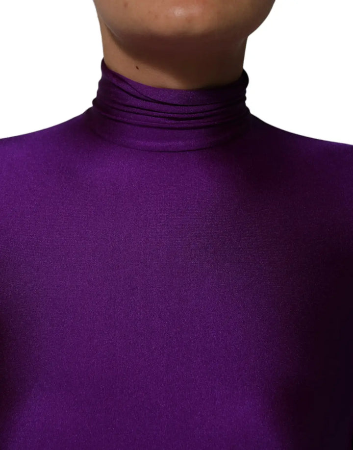 Dolce &amp; Gabbana Purple Nylon Turtleneck Bodycon Jumpsuit Dress