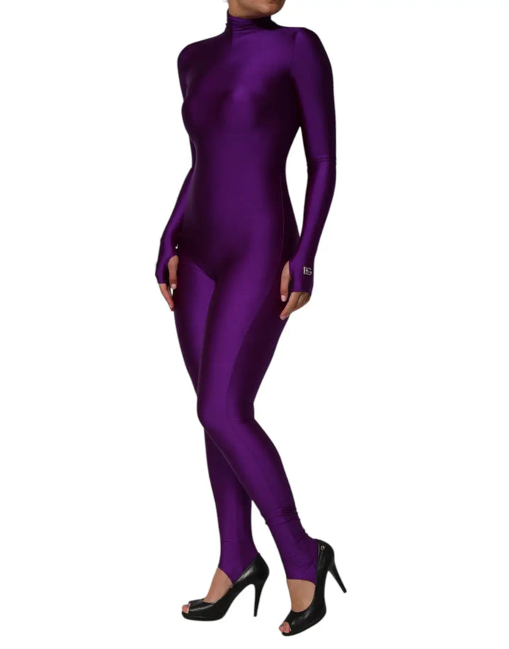 Dolce &amp; Gabbana Purple Nylon Turtleneck Bodycon Jumpsuit Dress