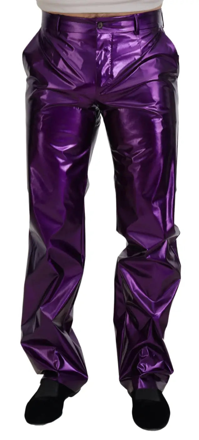 Dolce &amp; Gabbana Purple Shining Men Casual Pants