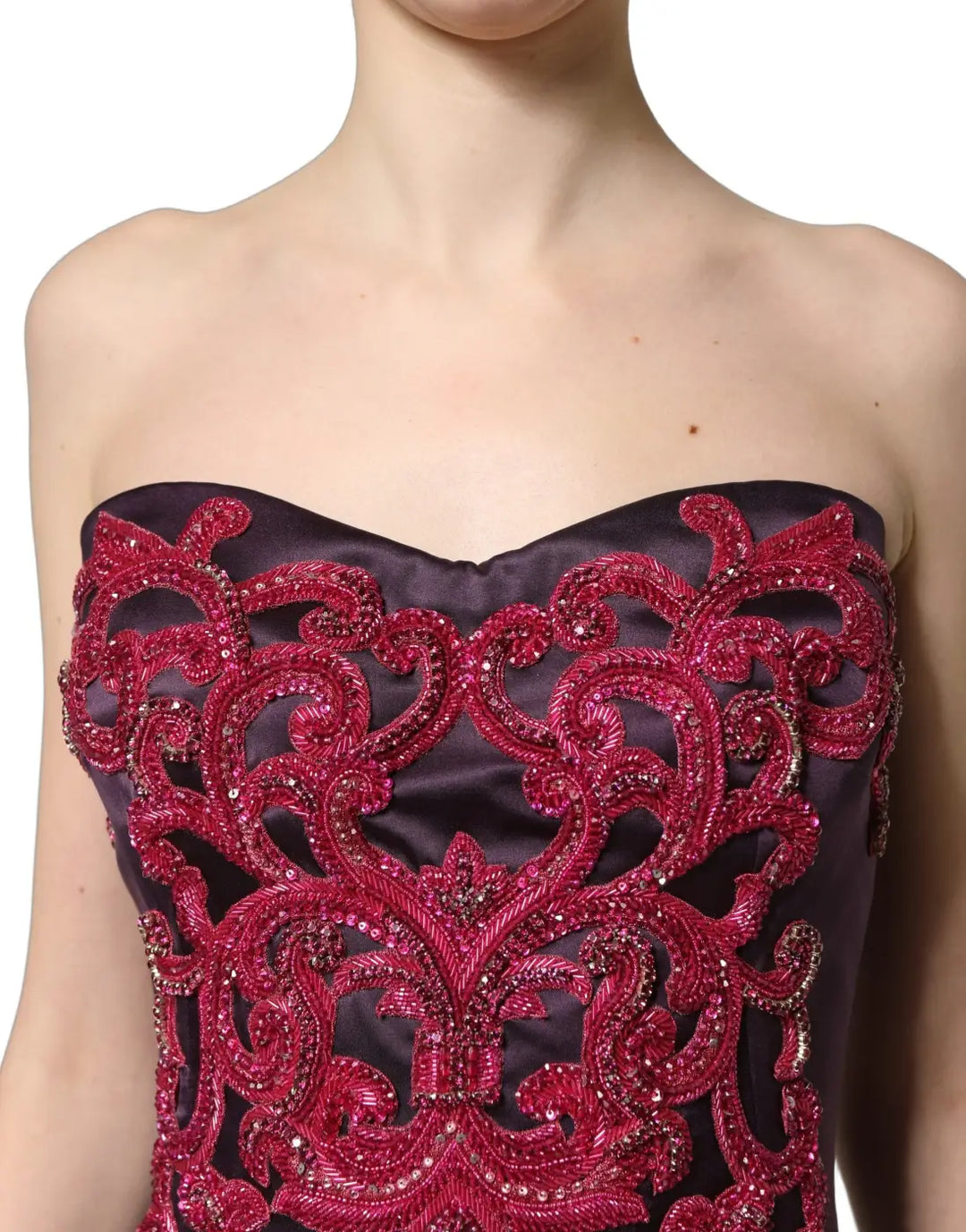 Dolce &amp; Gabbana Purple Silk Crystal Strapless Floor Length Gown Dress