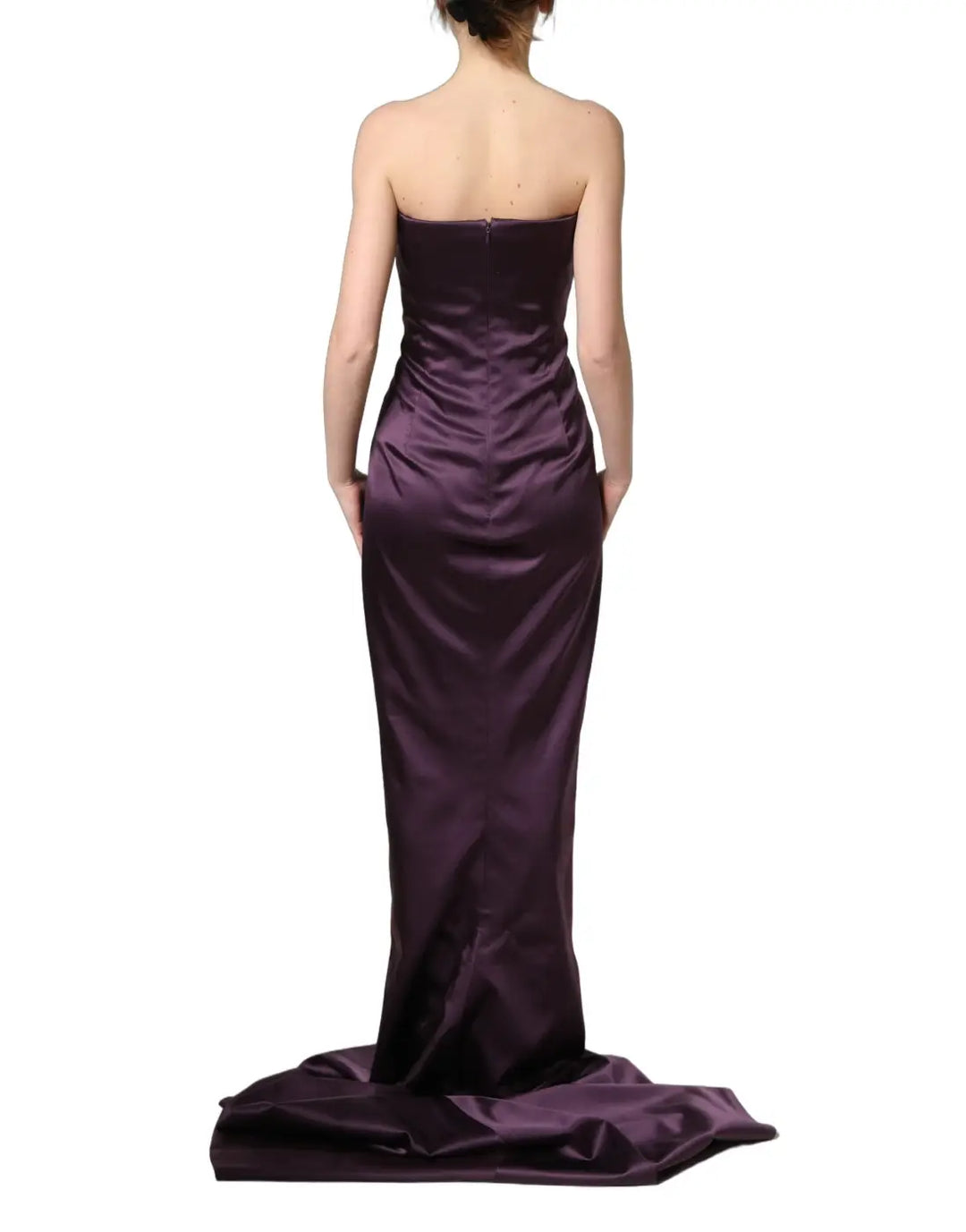 Dolce &amp; Gabbana Purple Silk Crystal Strapless Floor Length Gown Dress