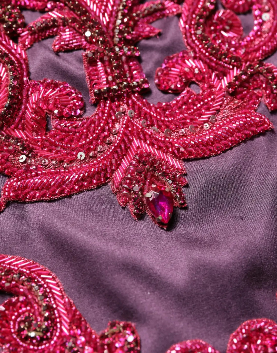 Dolce &amp; Gabbana Purple Silk Crystal Strapless Floor Length Gown Dress