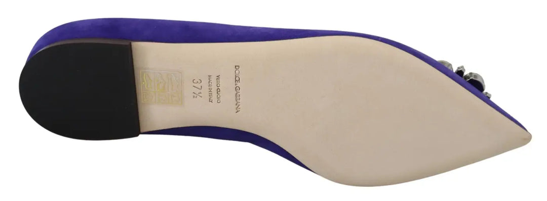 Dolce &amp; Gabbana Purple Suede Crystals Loafers Flats Shoes