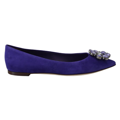 Dolce & Gabbana Purple Suede Crystals Loafers Flats Shoes