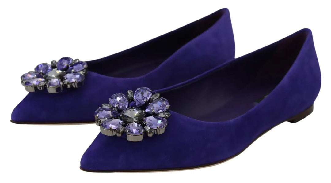 Dolce &amp; Gabbana Purple Suede Crystals Loafers Flats Shoes