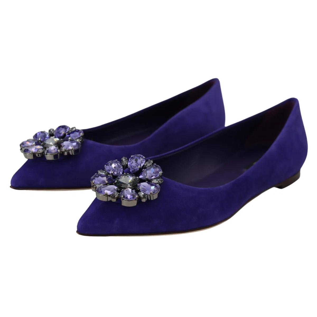 Dolce & Gabbana Purple Suede Crystals Loafers Flats Shoes