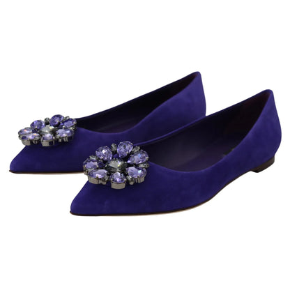 Dolce & Gabbana Purple Suede Crystals Loafers Flats Shoes