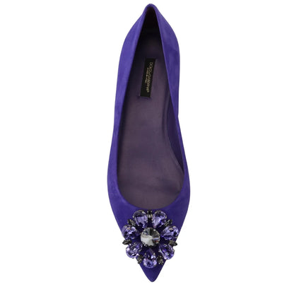 Dolce & Gabbana Purple Suede Crystals Loafers Flats Shoes