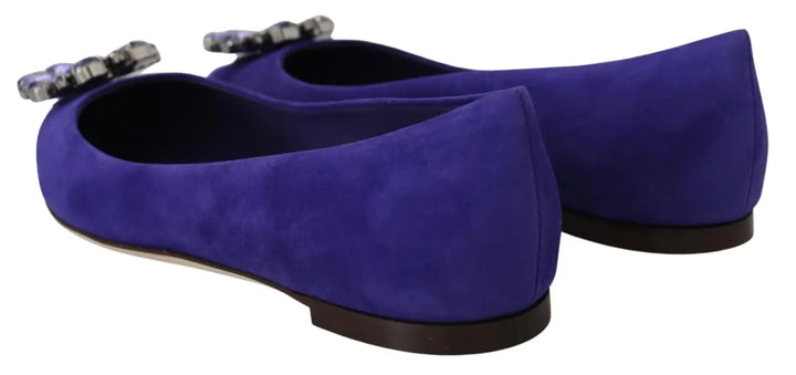 Dolce &amp; Gabbana Purple Suede Crystals Loafers Flats Shoes