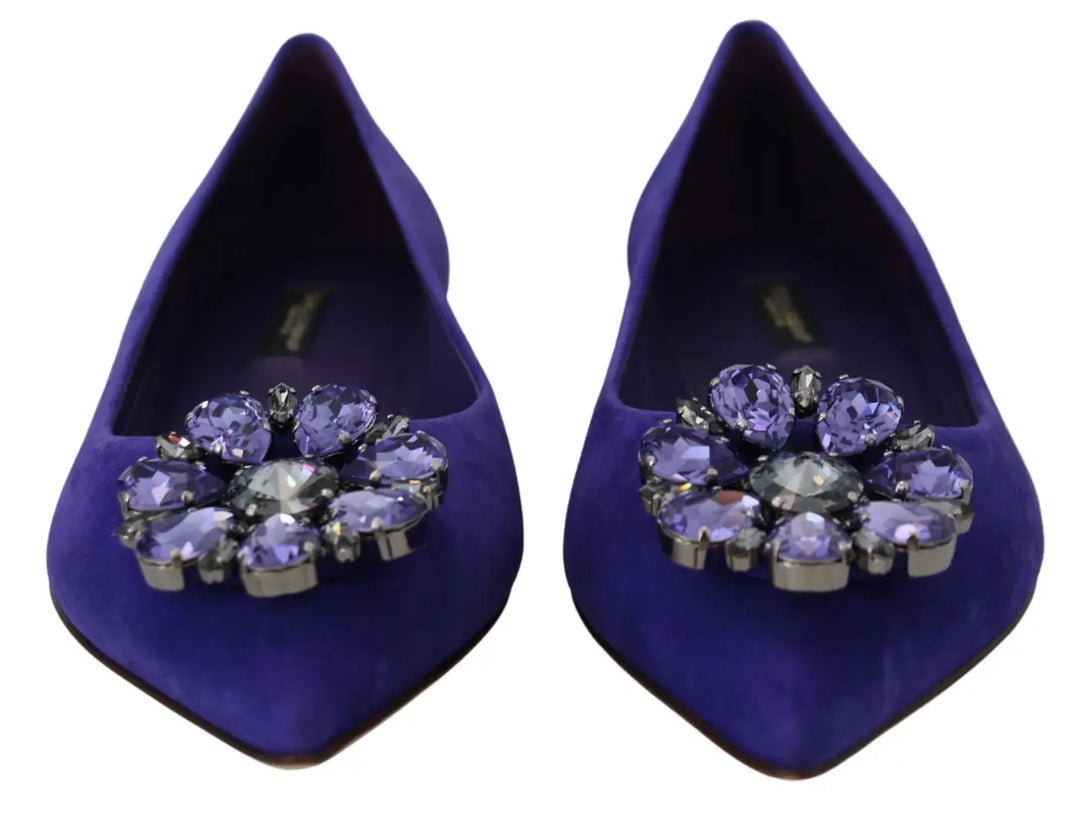 Dolce &amp; Gabbana Purple Suede Crystals Loafers Flats Shoes
