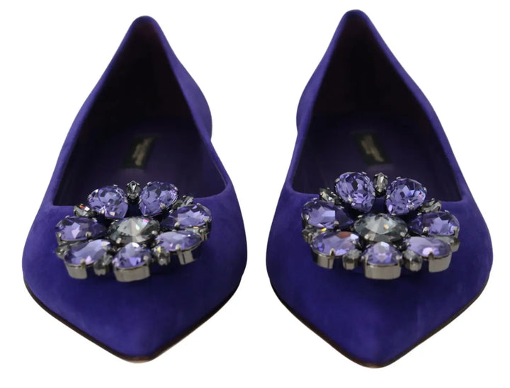 Dolce &amp; Gabbana Purple Suede Crystals Loafers Flats Shoes