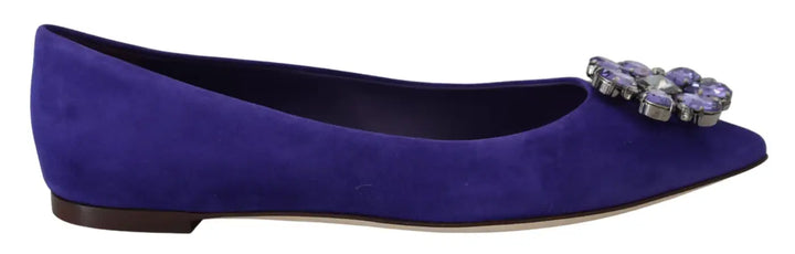 Dolce &amp; Gabbana Purple Suede Crystals Loafers Flats Shoes