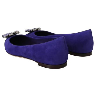 Dolce & Gabbana Purple Suede Crystals Loafers Flats Shoes