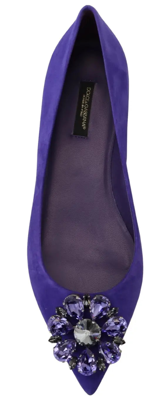Dolce &amp; Gabbana Purple Suede Crystals Loafers Flats Shoes