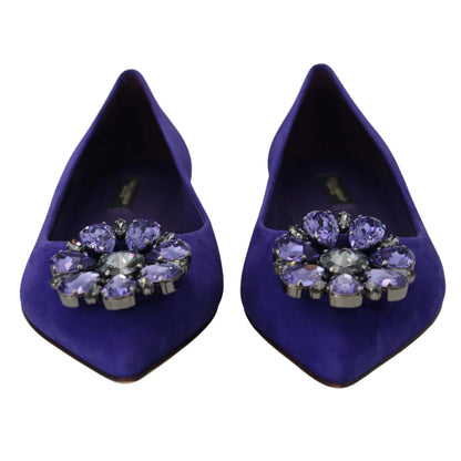 Dolce & Gabbana Purple Suede Crystals Loafers Flats Shoes