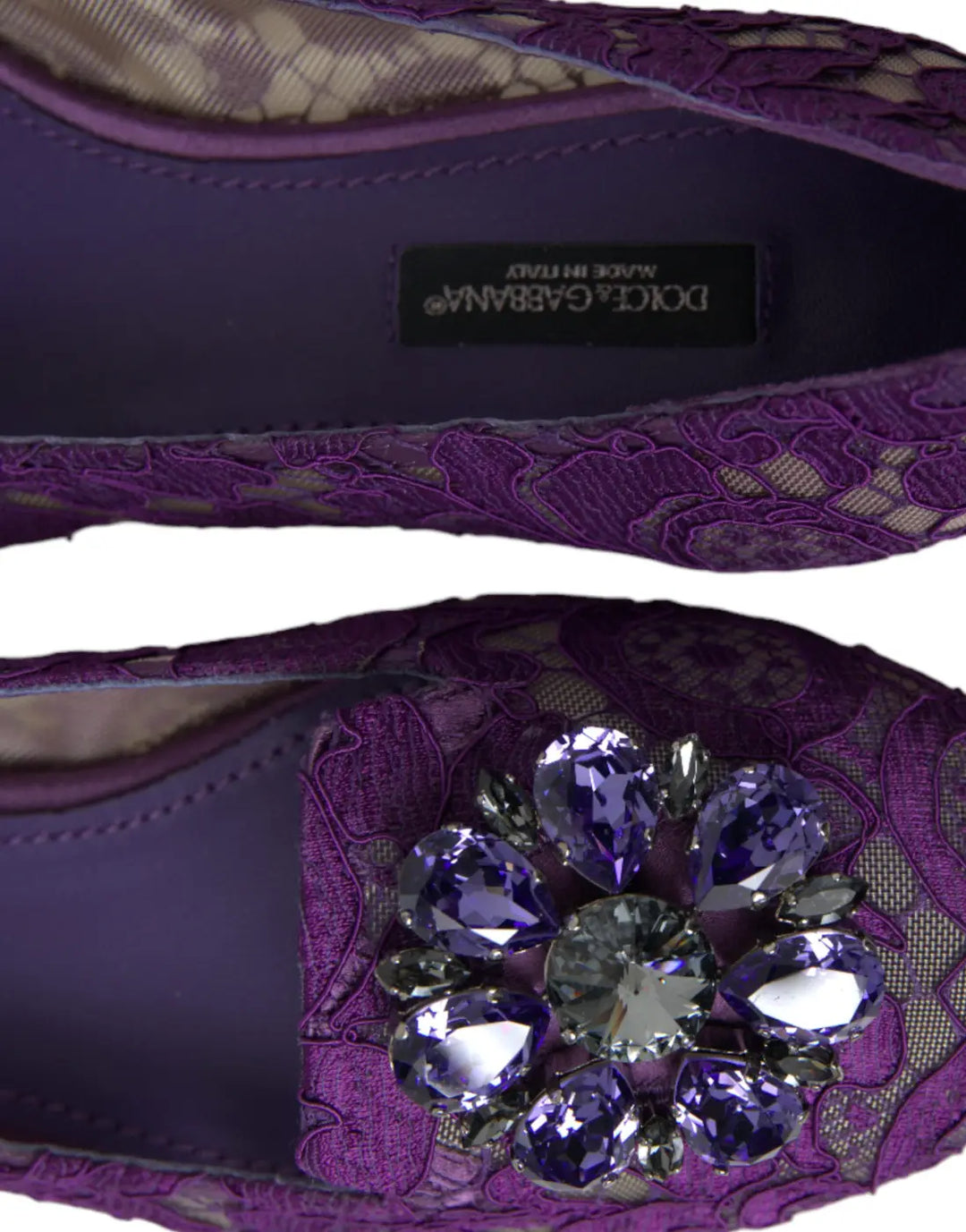 Dolce &amp; Gabbana Purple Vally Taormina Lace Crystals Flats Shoes