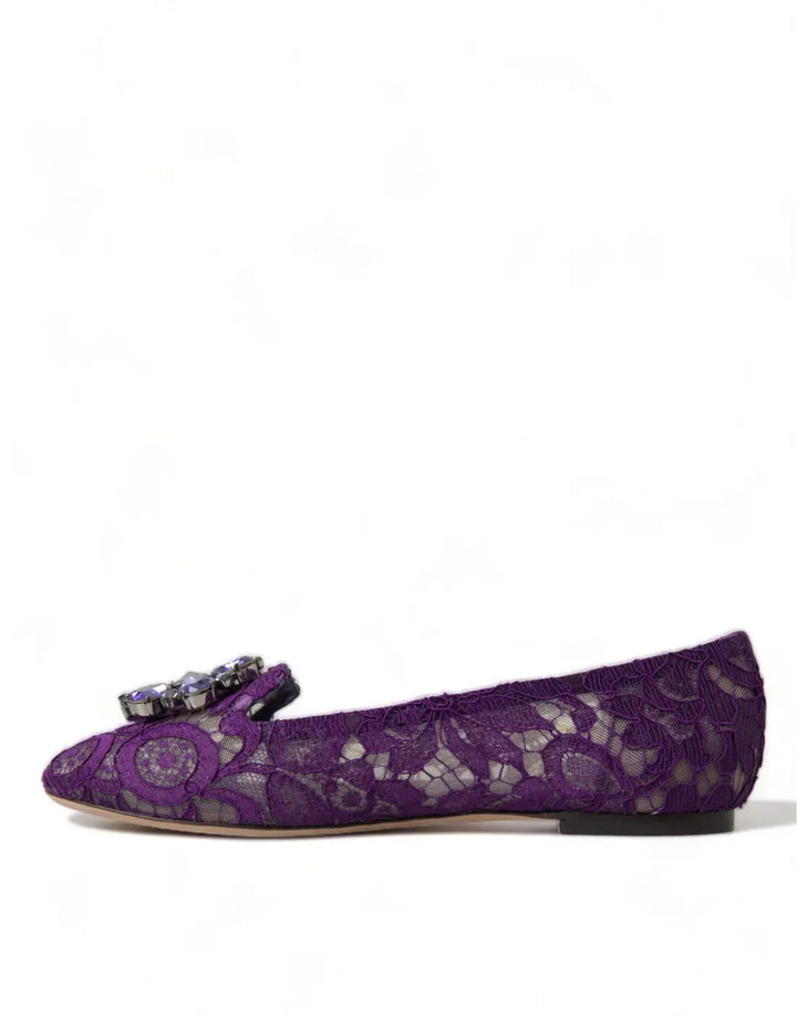 Dolce &amp; Gabbana Purple Vally Taormina Lace Crystals Flats Shoes