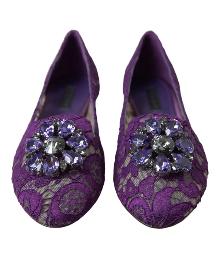 Dolce &amp; Gabbana Purple Vally Taormina Lace Crystals Flats Shoes