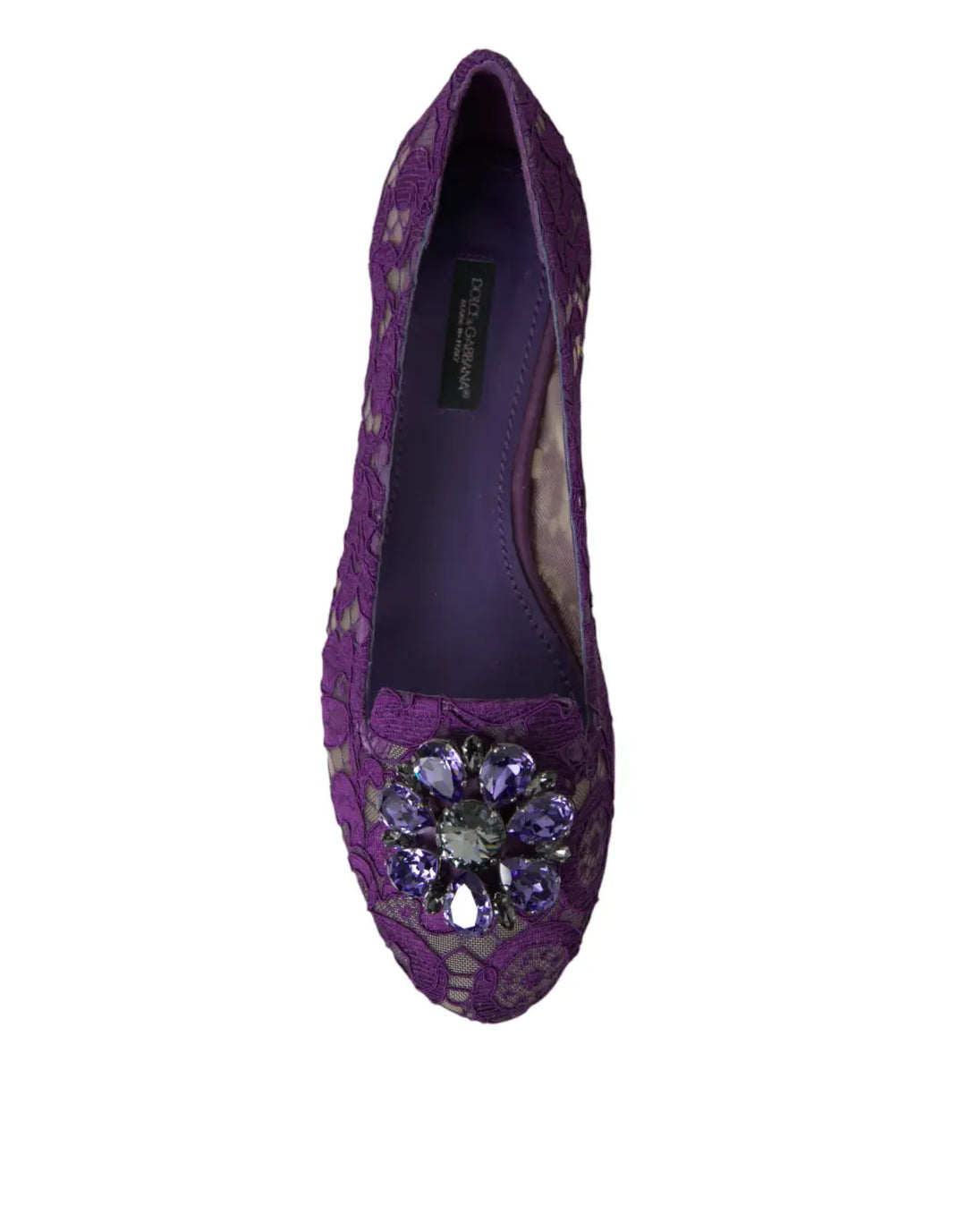 Dolce &amp; Gabbana Purple Vally Taormina Lace Crystals Flats Shoes