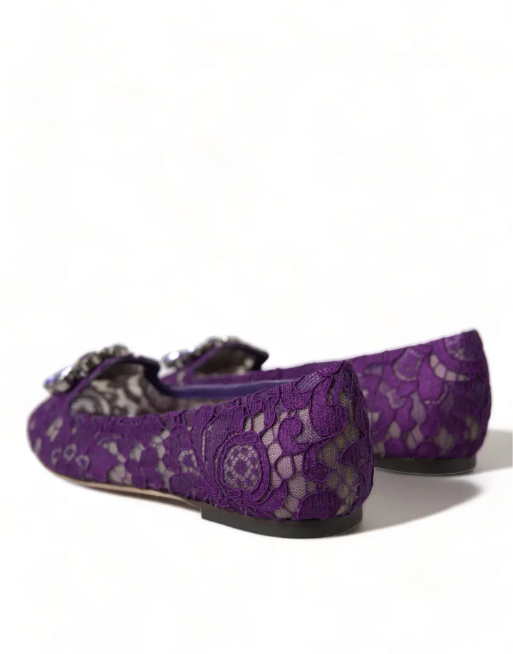 Dolce &amp; Gabbana Purple Vally Taormina Lace Crystals Flats Shoes