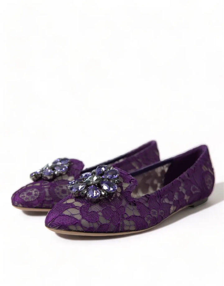 Dolce &amp; Gabbana Purple Vally Taormina Lace Crystals Flats Shoes