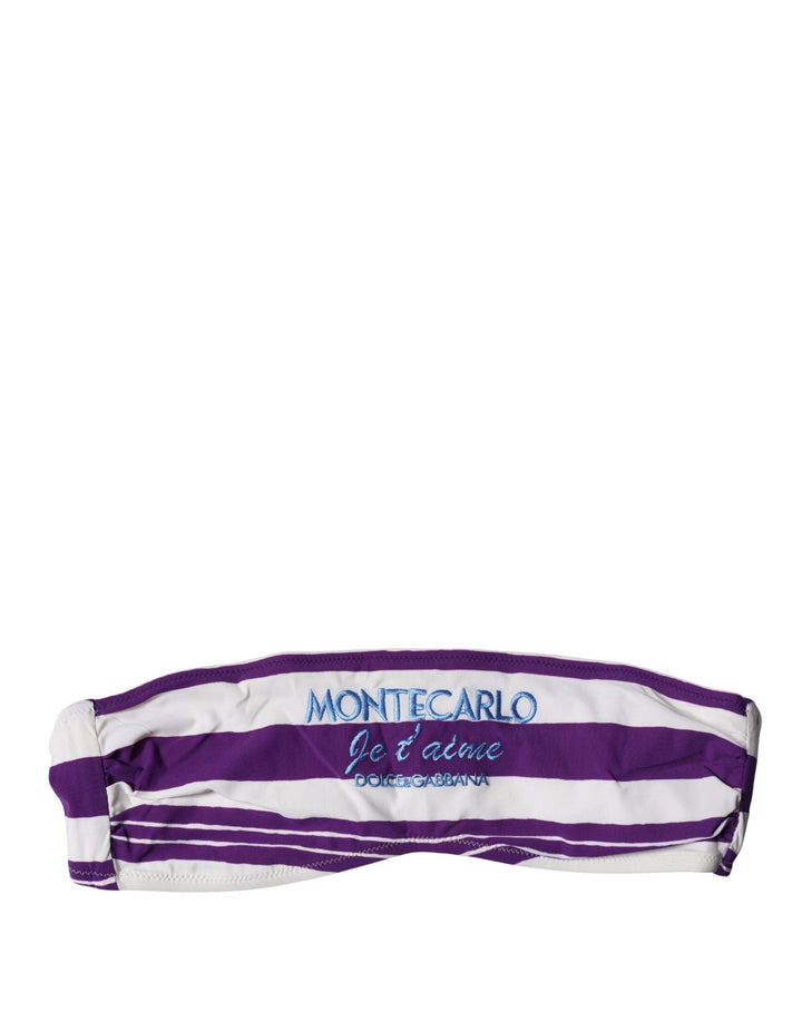 Dolce &amp; Gabbana Purple White Stripes Nylon Bandeau Swimwear - Women’s
