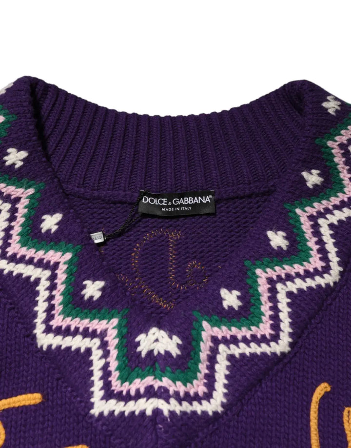 Dolce &amp; Gabbana Purple Wool DG Logo Men Knit Pullover Sweater