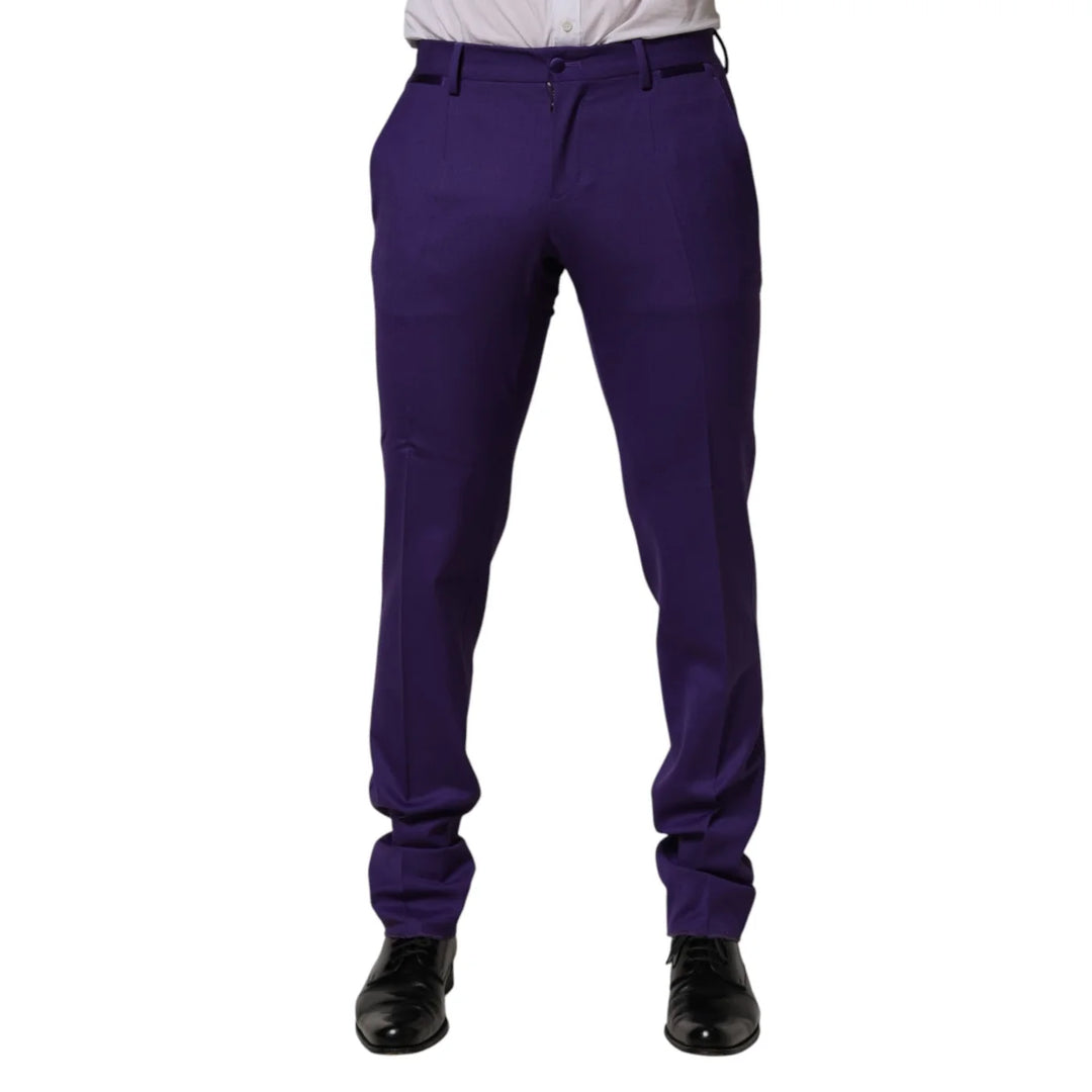 Dolce &amp; Gabbana Purple Wool Skinny Dress Men Trouser Pants