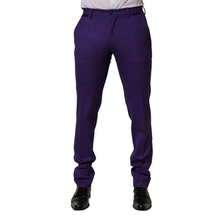 Dolce &amp; Gabbana Purple Wool Skinny Dress Men Trouser Pants