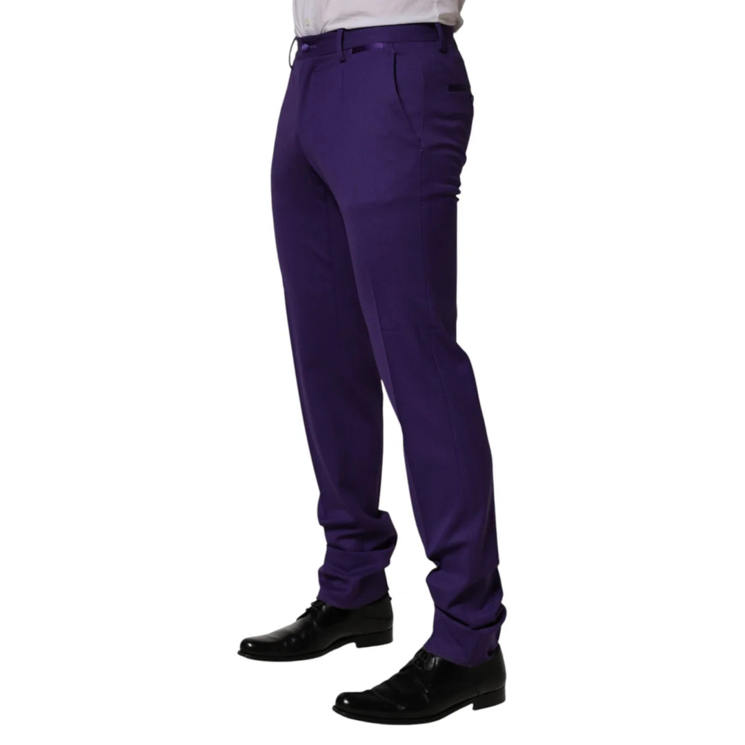 Dolce &amp; Gabbana Purple Wool Skinny Dress Men Trouser Pants