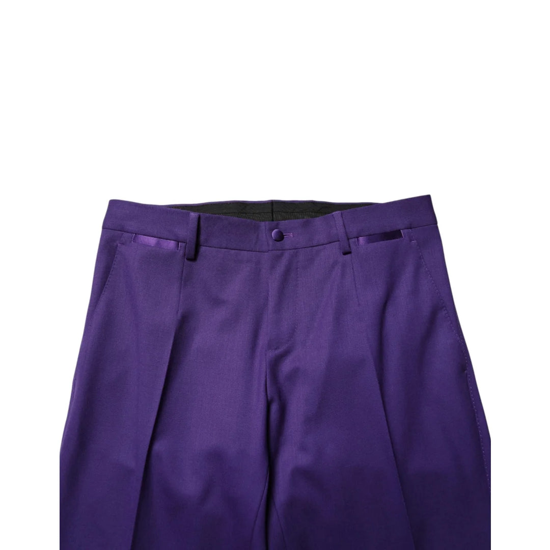 Dolce &amp; Gabbana Purple Wool Skinny Dress Men Trouser Pants