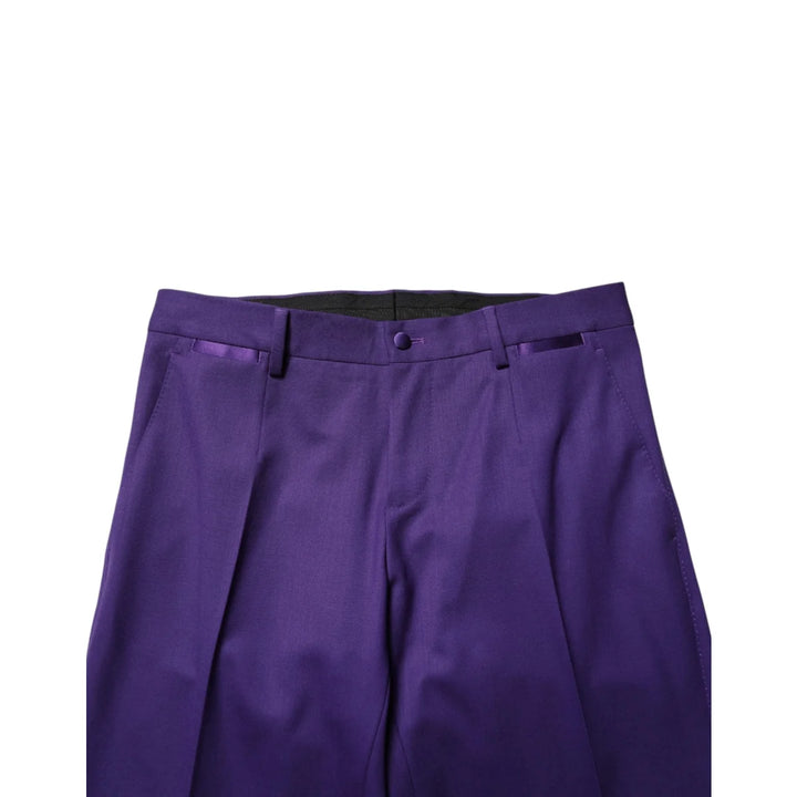 Dolce &amp; Gabbana Purple Wool Skinny Dress Men Trouser Pants