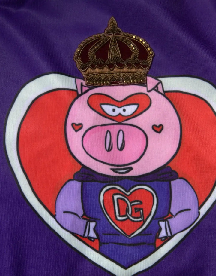 Dolce &amp; Gabbana Purple Year Of The Pig Full Zip Bomber Sweater