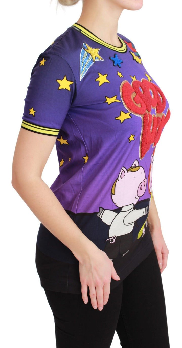 Dolce &amp; Gabbana - Purple YEAR OF THE PIG Top Cotton T-shirt