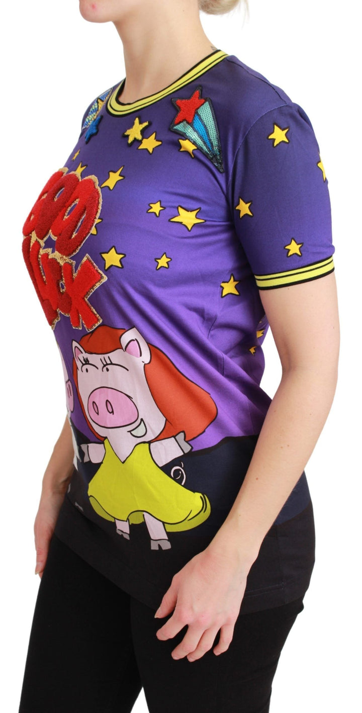 Dolce &amp; Gabbana - Purple YEAR OF THE PIG Top Cotton T-shirt