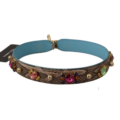 Dolce Gabbana Python Leather Shoulder Strap in Rich Brown &